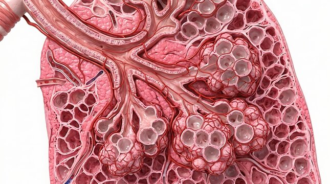 Detailed medical illustration of kidney tissue showing glomeruli, renal tubules, blood vessels, and microscopic anatomical structures