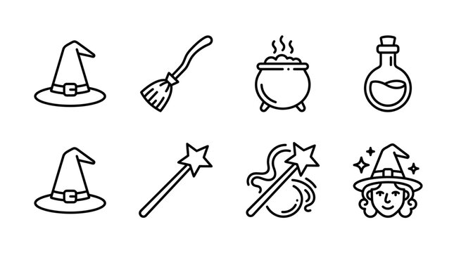 Magical Iconography Set of Witch Elements.
