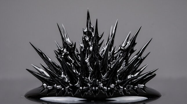 Isolated macro viscous black ferrofluid spikes. Tactical industrial texture asset.