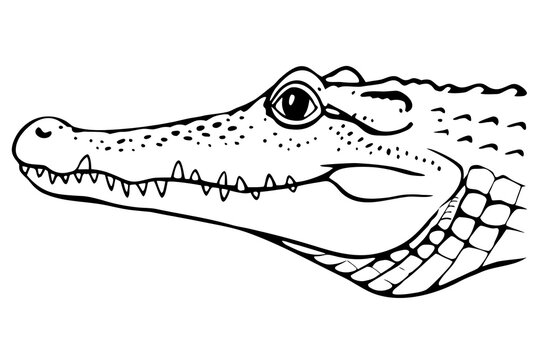 Black and white cartoon crocodile with open mouth