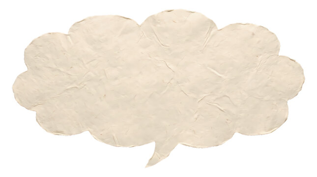 Handmade paper speech bubble with textured surface on transparent background dialogue communication text message cardstock