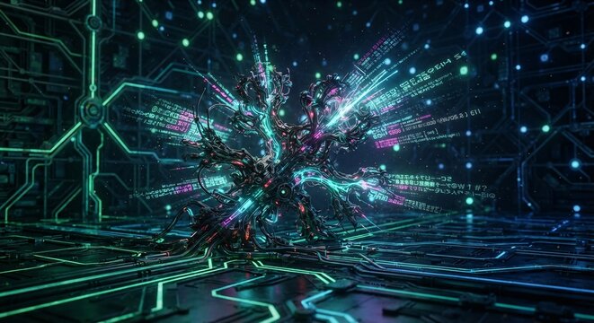 Abstract glowing digital fractal antenna
