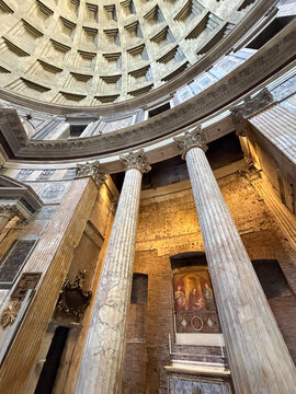 Pantheon Dome Interior with Corinthian Columns, Ancient Roman Architecture, Rome, Italy