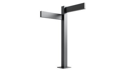 Modern dark gray metal signpost with two blank directional arms, isolated on transparent background © Matteo