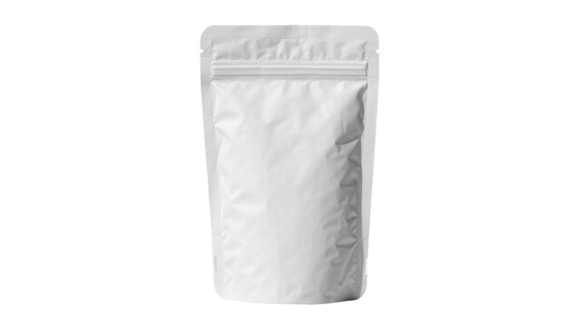 Blank white resealable pouch with zipper closure, isolated on transparent background