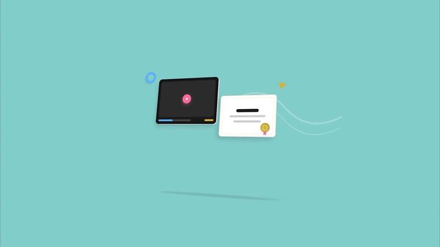 Online education certification icon minimalist flat motion graphic asset for e-learning and digital course completion background