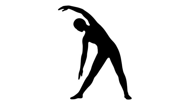 Black silhouette of a person performing a standing yoga side bend with yoga pose fitness silhouette standing stretch stretching exercise physical activity gym training as isolated element