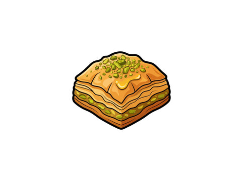 Baklava Pastry With Pistachios Isolated On White Vector Illustration