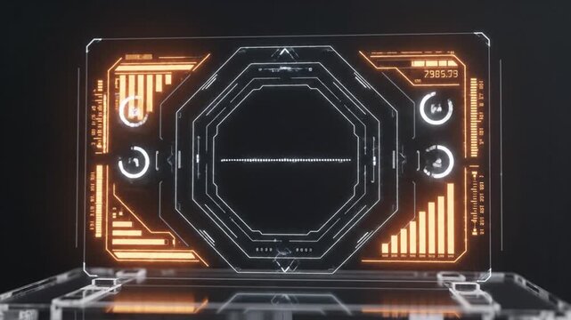 Futuristic transparent display with audio waveform and digital data
