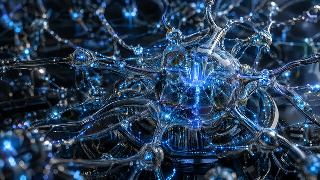 Abstract futuristic glowing neural network with digital synapse and artificial intelligence concept