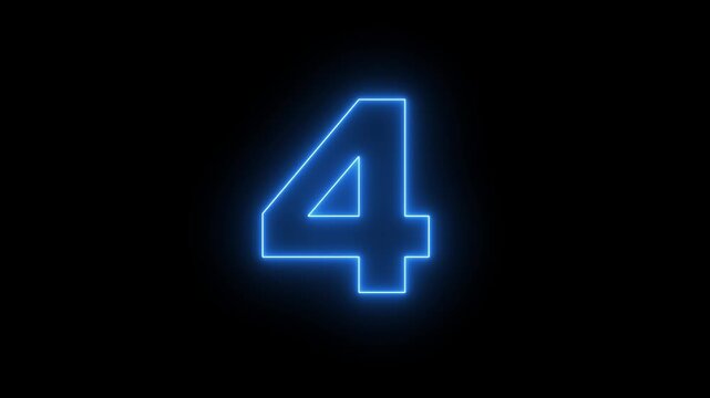 flickering neon number 4 on black background. abstract neon text 4 number countdown timer, glowing neon text number countdown icon background 4k video
