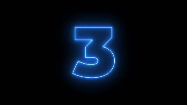 flickering neon number 3 on black background. abstract neon text 3 number countdown timer, glowing neon text number countdown icon background 4k video