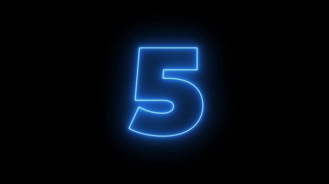 flickering neon number 5 on black background. abstract neon text 5 number countdown timer, glowing neon text number countdown icon background 4k video