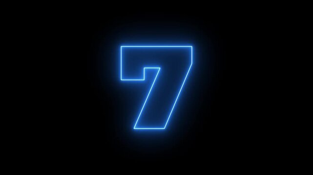 flickering neon number 7 on black background. abstract neon text 7 number countdown timer, glowing neon text number countdown icon background 4k video