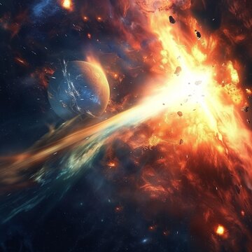 Epic space scene with solar burst and strong contrast.
