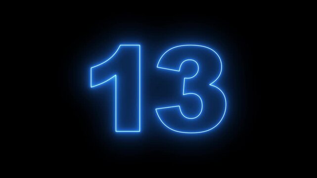 flickering neon number 13 on black background. abstract neon text 13 number countdown timer, glowing neon text number countdown icon background 4k video