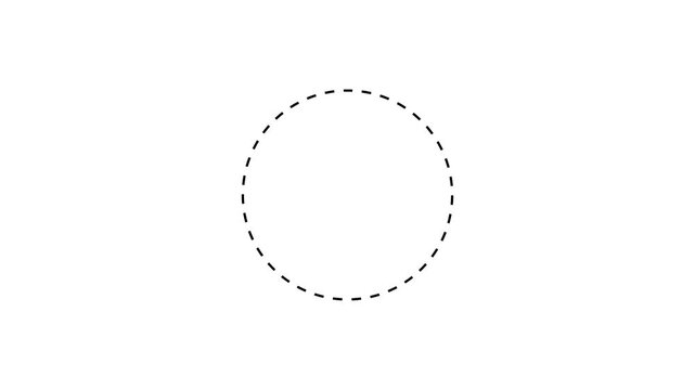 Dotted line circle frame animation on white background. Animation of a dotted line circle path from left to right point. circle frame dotted line animation isolated on white screen. simple geometric
