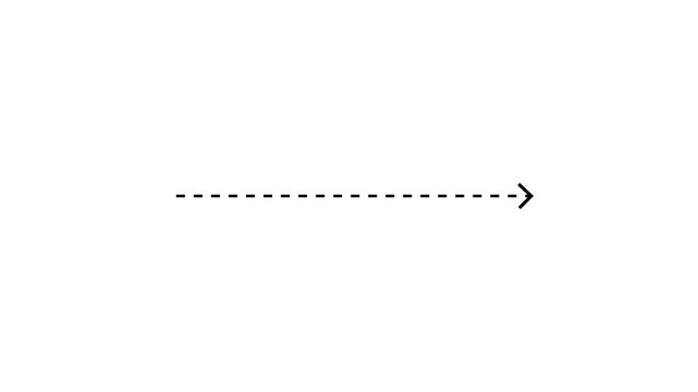 right arrow direction icon with dotted line animation ,dot arrows icon sign animated with alpha channel.  animated dashed arrow line pointing right on white background, for ui ux, pointer direction