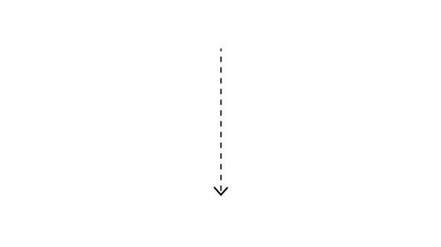 downward  arrow direction icon with dotted line animation ,dot arrows icon sign animated with alpha channel. animated dashed arrow line pointing downward on white background, for ui ux, pointer 