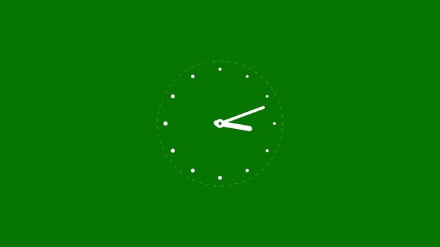 Clock for Video Editing. Minimalist white analog clock on green screen background
