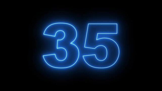 flickering neon number 35 on black background. abstract neon text 35 number countdown timer, glowing neon text number countdown icon background 4k video