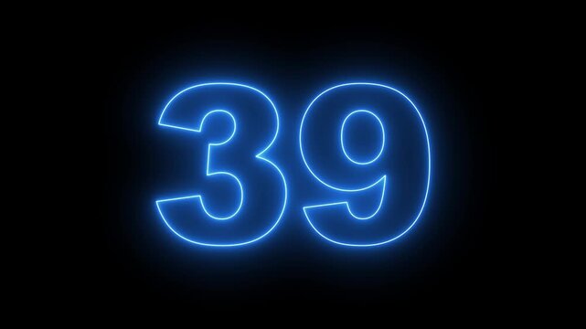 flickering neon number 39 on black background. abstract neon text 39 number countdown timer, glowing neon text number countdown icon background 4k video