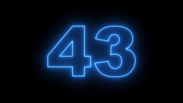 flickering neon number 43 on black background. abstract neon text 43 number countdown timer, glowing neon text number countdown icon background 4k video