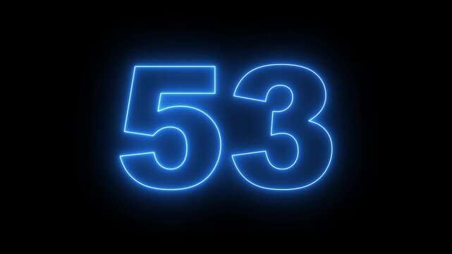 flickering neon number 53 on black background. abstract neon text 53 number countdown timer, glowing neon text number countdown icon background 4k video