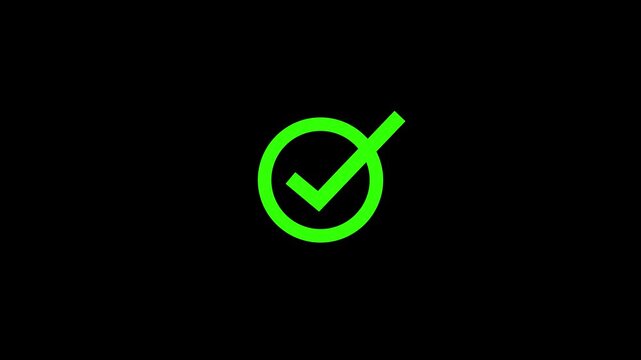 Green circle and tick mark with black background animation.