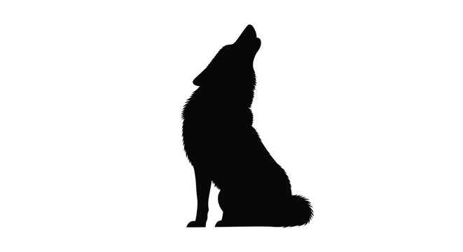 A howling wolf is depicted in a black silhouette