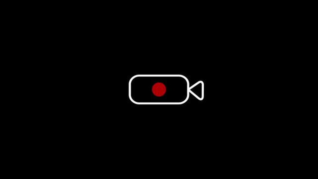 REC broadcast indicator with white blinking red dot on black background 4k motion animation.