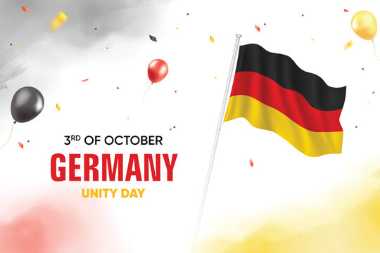 Germany Unity Day. Germany Flag Waving With Floating Balloons On Watercolor Grunge Backgorund Design Vector Illustration.