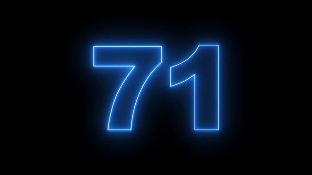 flickering neon number 71 on black background. abstract neon text 71 number countdown timer, glowing neon text number countdown icon background 4k video
