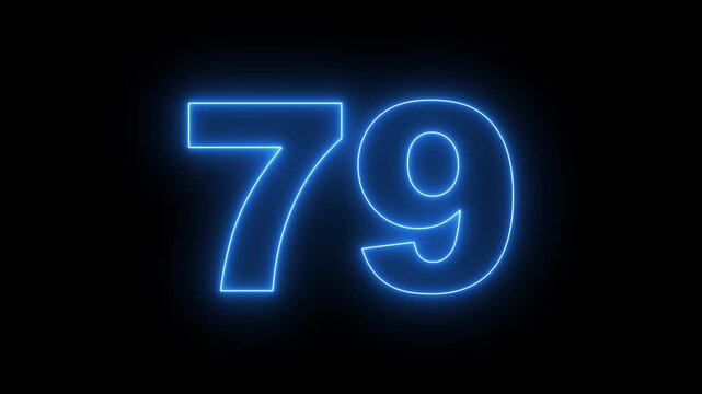 flickering neon number 79 on black background. abstract neon text 79 number countdown timer, glowing neon text number countdown icon background 4k video
