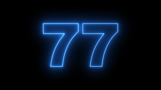 flickering neon number 77 on black background. abstract neon text 77 number countdown timer, glowing neon text number countdown icon background 4k video