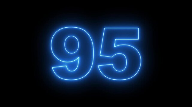flickering neon number 95 on black background. abstract neon text 95 number countdown timer, glowing neon text number countdown icon background 4k video