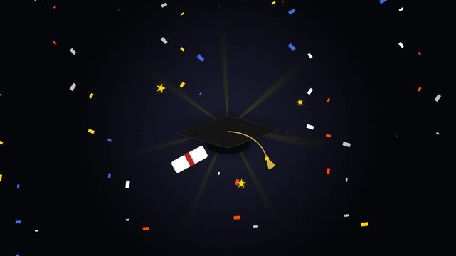 Abstract space satellite orbiting with tethered yellow probe in dark cosmic background.