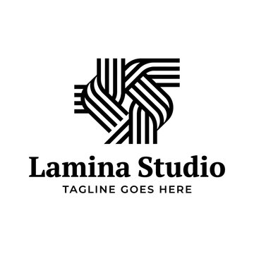 Minimalist geometric knot logo with parallel black lines.