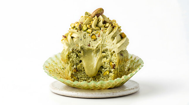 Decadent pistachio cupcake with creamy frosting and chopped nuts a delightful sweet treat