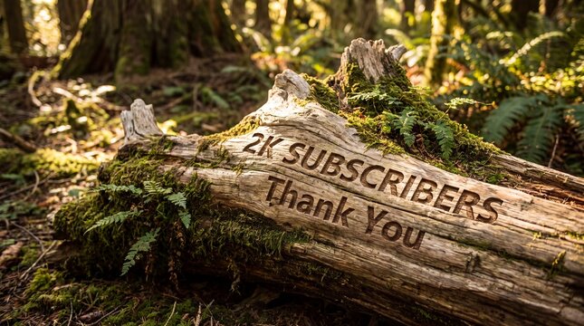 2000 Subscribers Thank You Text Carved into Log in Forest