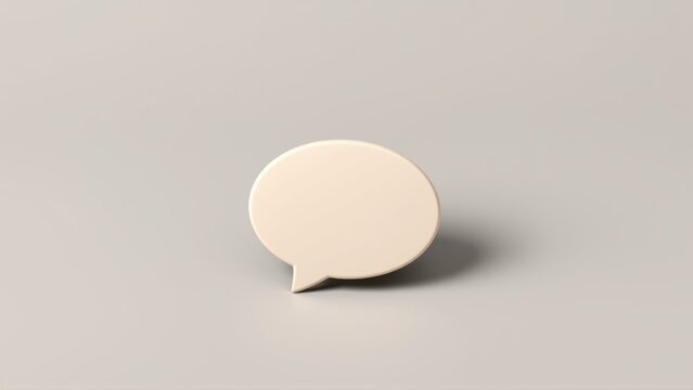 Minimalist beige speech bubble object isolated. Soft lighting creates subtle shadow, simple studio shot. Clean background.
