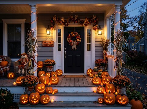 Cozy autumnal home with Halloween decorations , Fall And Autumn Season, Halloween, Thanksgiving