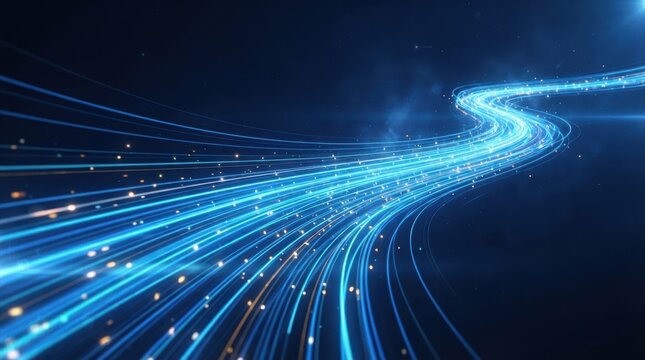 Abstract blue light streaks representing high speed data flow