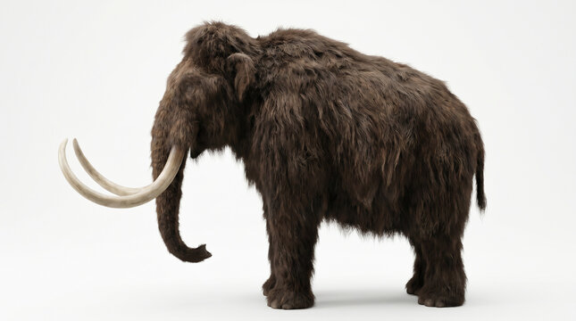 Full Body Side View of A Realistic Woolly Mammoth on White Background