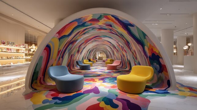 Colorful Interior Design with Artistic Wall and Stylish Seating Area