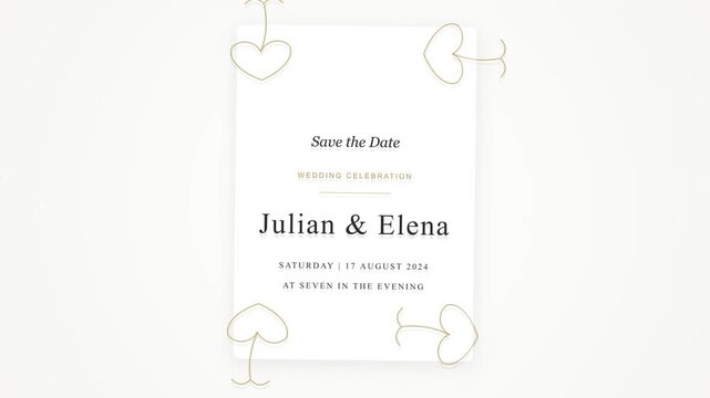 Minimalist wedding save the date card with gold accents