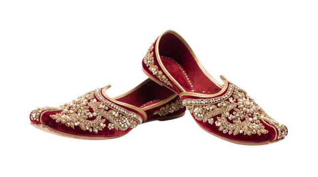 Traditional Indian mojari shoes, maroon velvet wedding footwear with gold embroidery, ethnic jutti for bridal or groom fashion