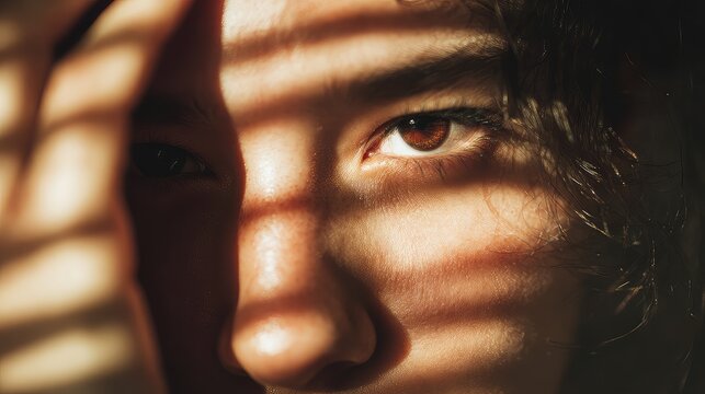 Portrait of a Young Woman with Dramatic Light and Shadow Patterns