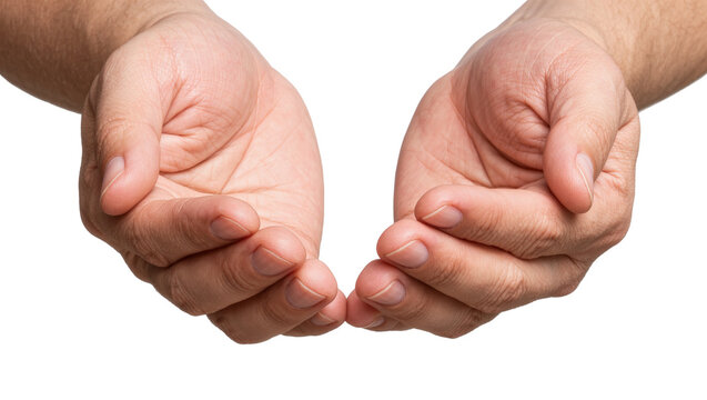 Two open empty cupped hands, isolated on transparent background