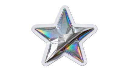 Naklejka na ściany i meble Holographic silver star sticker peeling off, isolated on transparent background